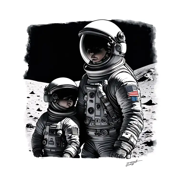 Astronaut Father And Son On The Moon