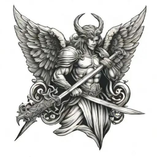 Angel Holding A Sword Whit A Dragon