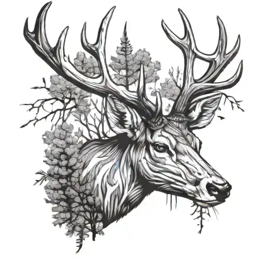 Deer Head With Trees