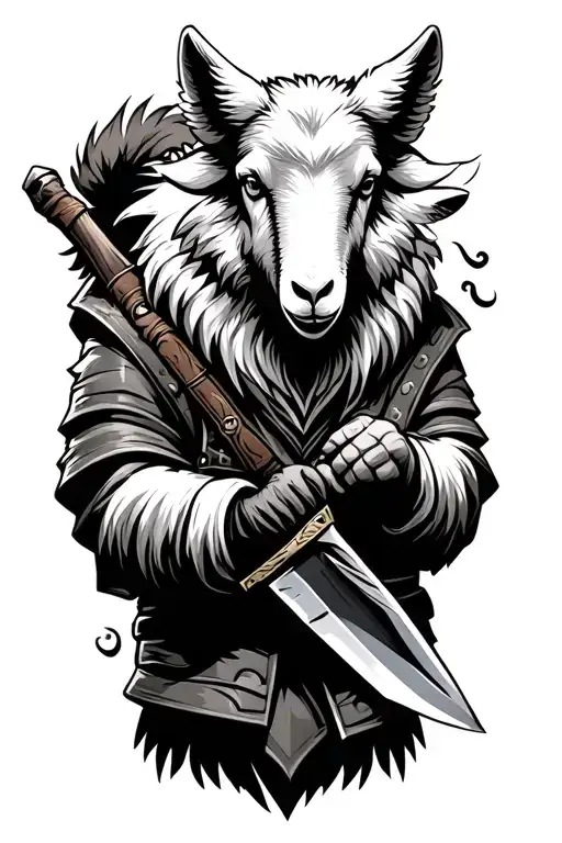 Assassin Sheep In Wolf Clothing With Knife In Both Hands