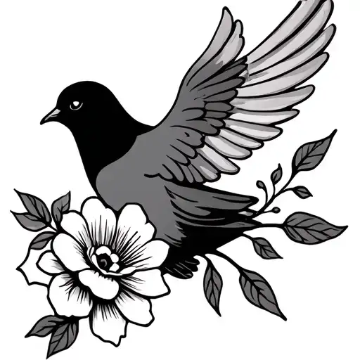 Small Dove Outline With Small Flower With Judith As The Stem
