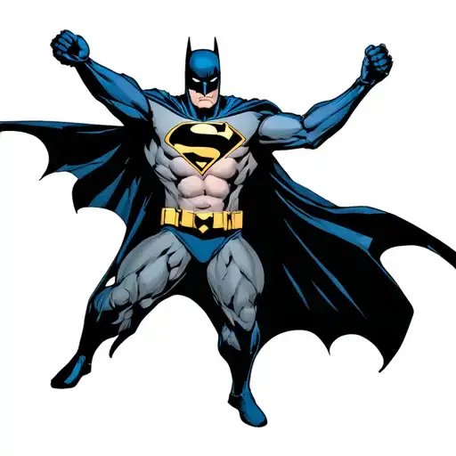 Batman Who Pulling Open Costume With Superman Logo On Chest