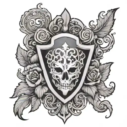 Cap Sleeve With A Distorted Shield And Vines Surrounding Very Girly