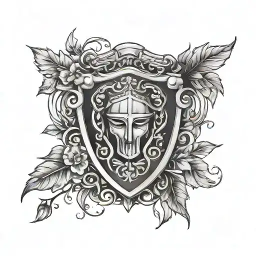 Cap Sleeve With A Broken Greek Shield And Vines From Surrounding Very Girly