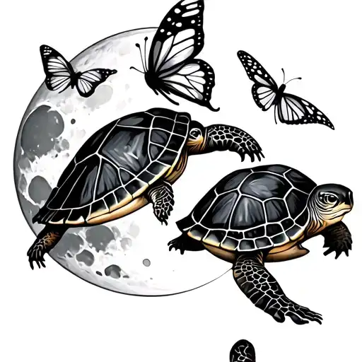2 Turtle 1 Butterfly And Moon Shining
