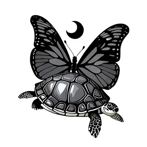 2 Turtle 1 Butterfly And Moon Shining Simple And Small