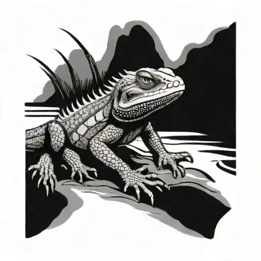 Bearded Dragon Emerging From Water