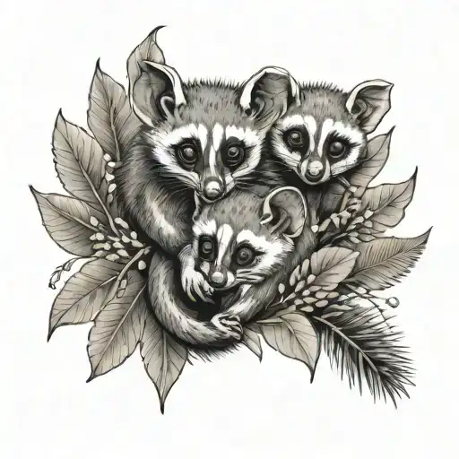 Two Baby Ringtail Possums Surrounded By Bottle Brush And Eucalpyt Leaves