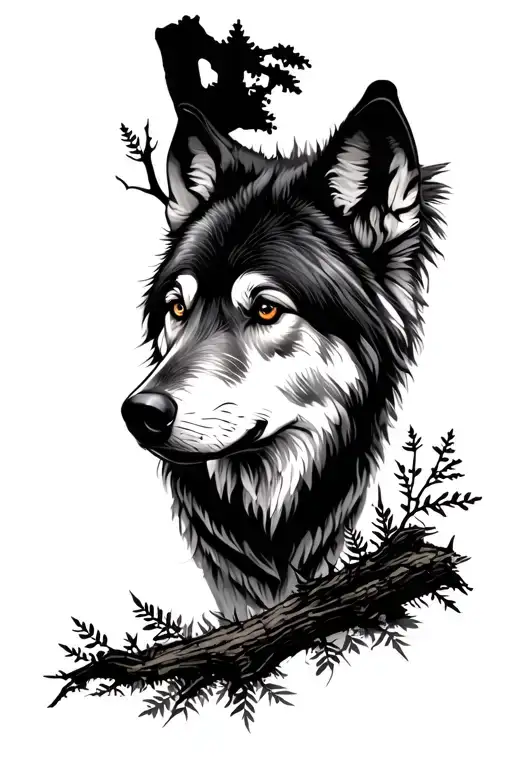 Forest Silhouette With 2 Wolves