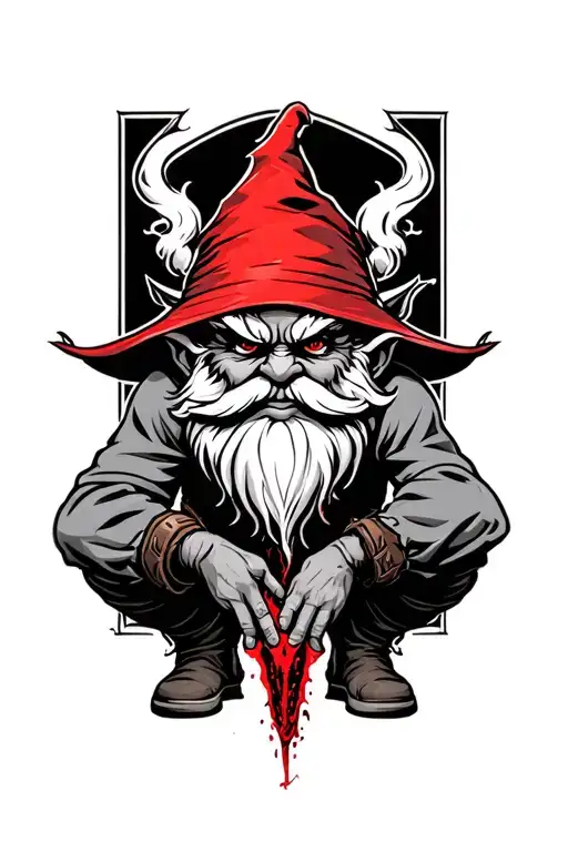 Evil Redcap Gnome Kneeling Over His Latest Kill