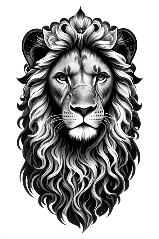 Bold Lion And Mother Mary Realistic