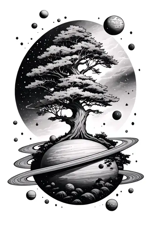 Trees And Space Surrounded By Planets