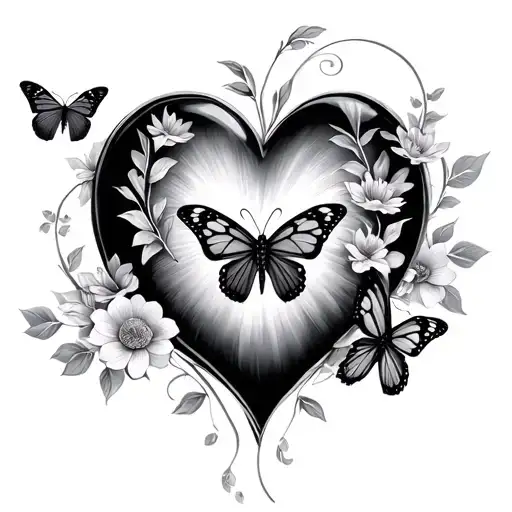 Heart With Flowers And Butterfly
