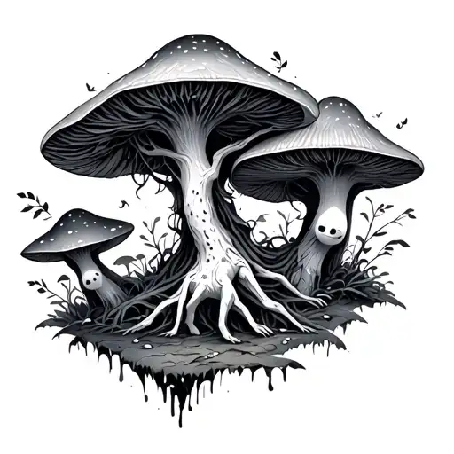 Kodama Tree Spirit In Mushroom Forest