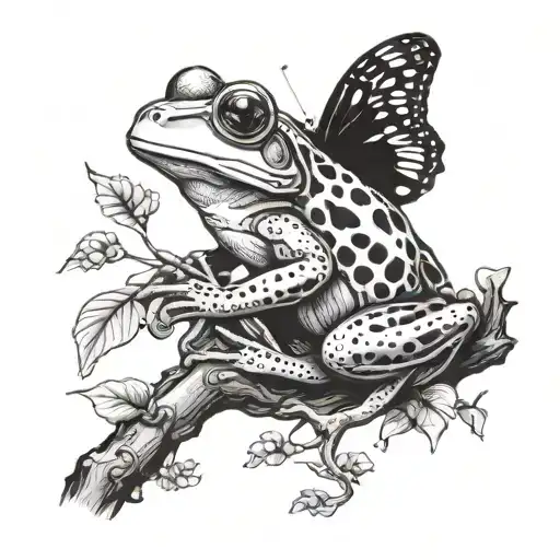 Make Me A Frog On A Branch With A Butterfly Sitting On Its Back