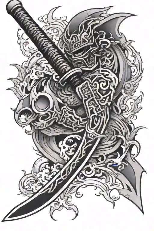 Black Katana In Flames