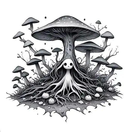 Kodama Tree Spirit In Mushroom Forest
