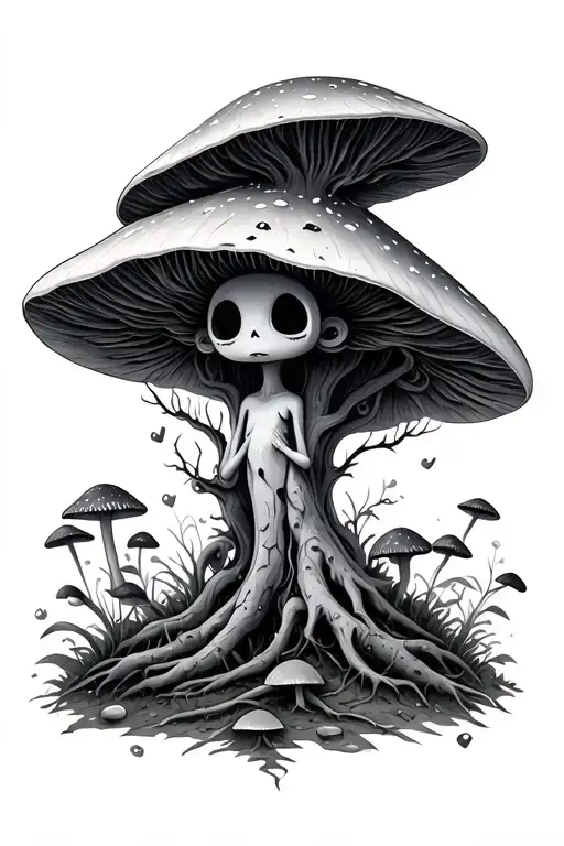 Kodama Tree Spirit In Mushroom Forest