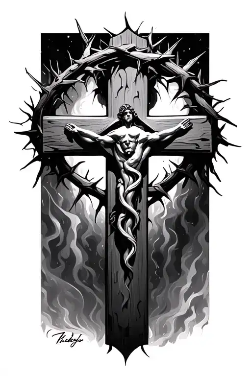 Christian Cross With Crown Of Thorns