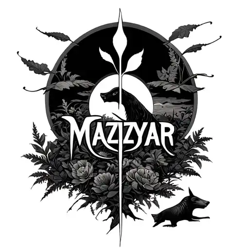 A Complex Design Of The Word Maziyar Combined With Nature Or Animals