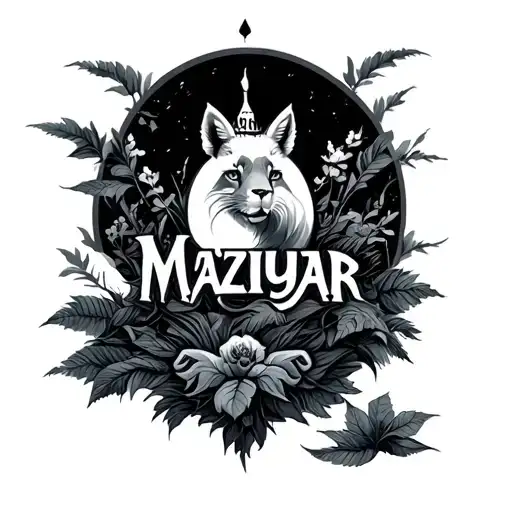 A Complex Design Of The Word Maziyar Combined With Nature Or Animals