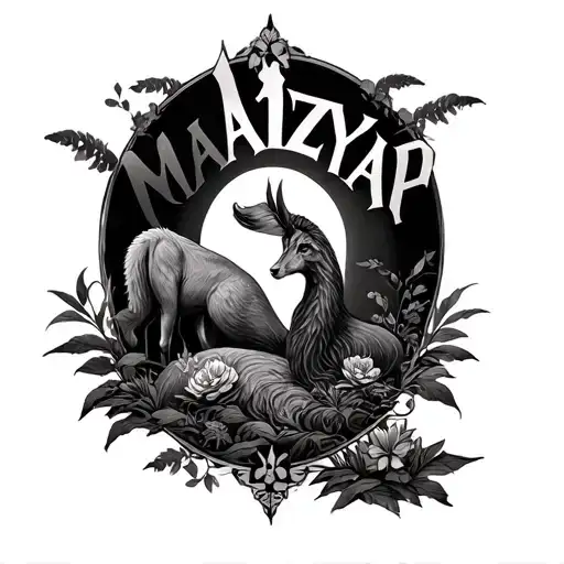 A Complex Design Of The Word Maziyar Combined With Nature Or Animals