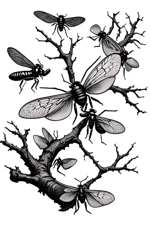 Insects On Tree Branch