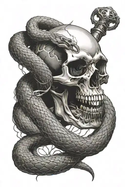 A Forearm Tattoo Of A Snake Wrapped Around A Skull And A Sword That Can Turn Into A Sleeve