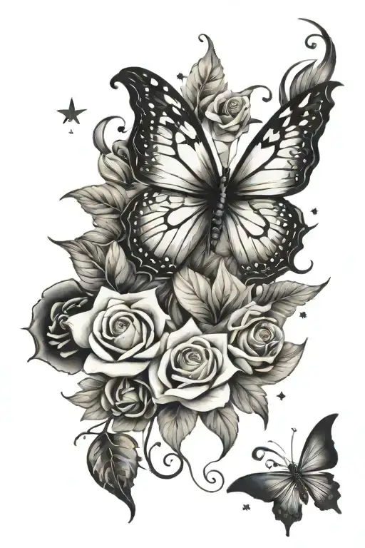 Butterfly With Roses And Stars Forming