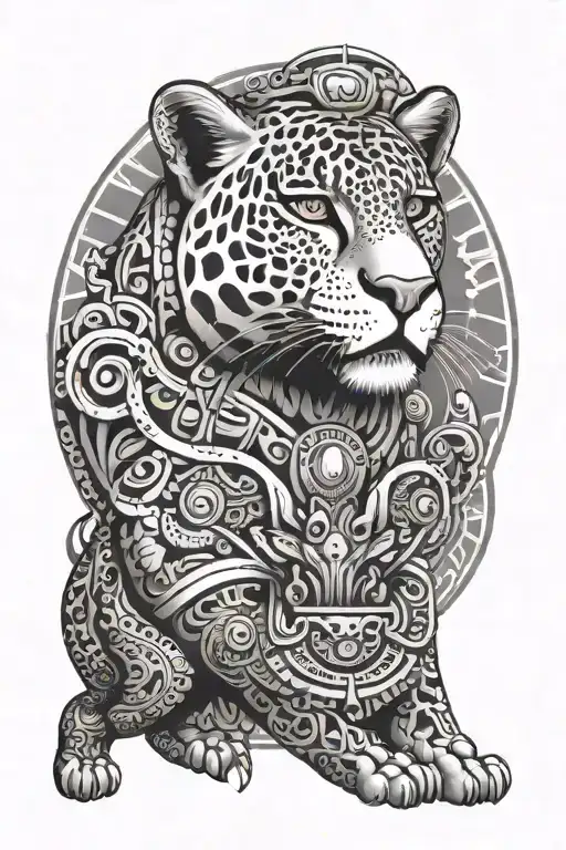 Jaguar And Aztec Pyramid Surrounded