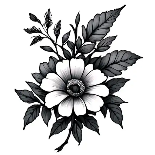 The Tatoo Is Like An Arrow Originated From A Base Of Flowers Placed Like Widened U Bed