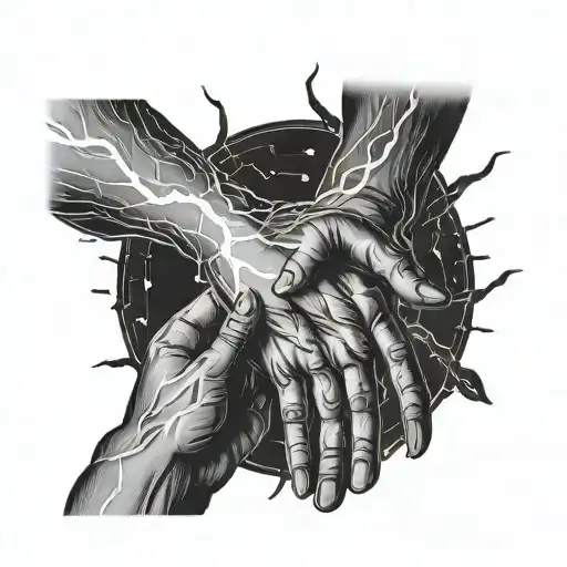 Creation Of Adam Hands Lightning Bolt In Between Hands