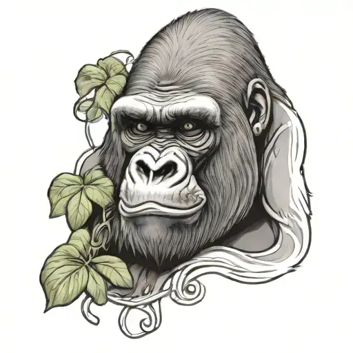 Realistic Strong Gorilla Holding A 4 Leaf Clover Intertwined