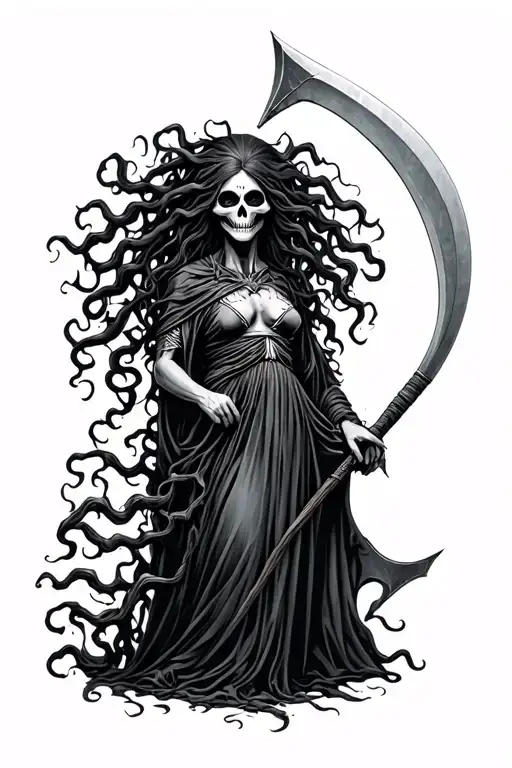 Medusa And Grim Reaper Holding A Scythe