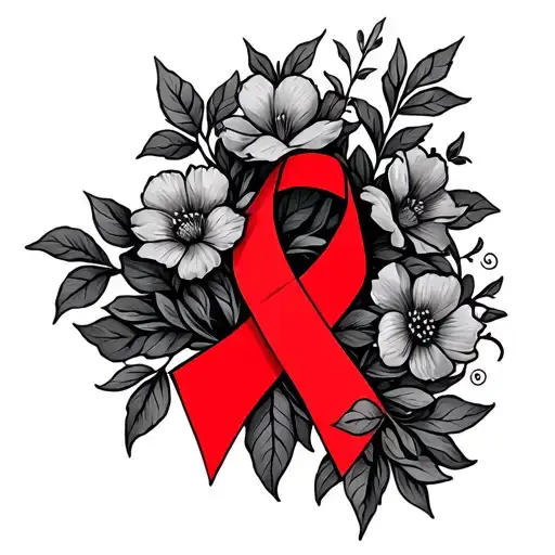 Vines With Flowers And A Red Stroke Awareness Ribbon Intertwined