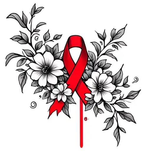 Vines With Flowers And A Red Stroke Awareness Ribbon Entangled