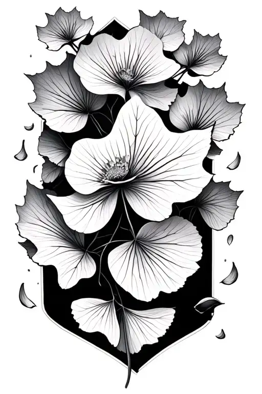 Ginko Leaf Maple Leaf Sakura Blossom Petals Falling Mount Fuji Vertical Frame