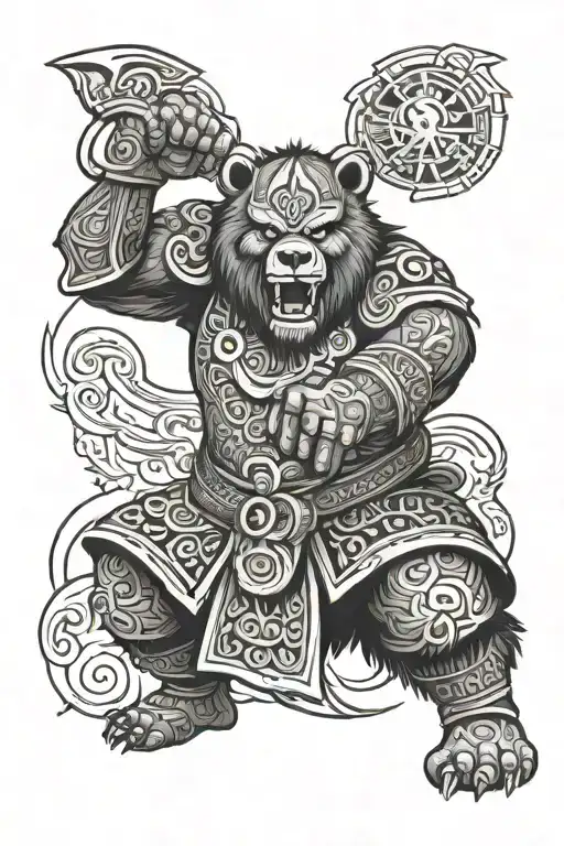 Angry Hmong Bear Warrior Battling
