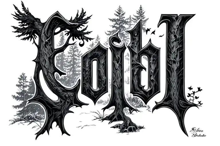 Capital Letter I Goth Woodland Scene