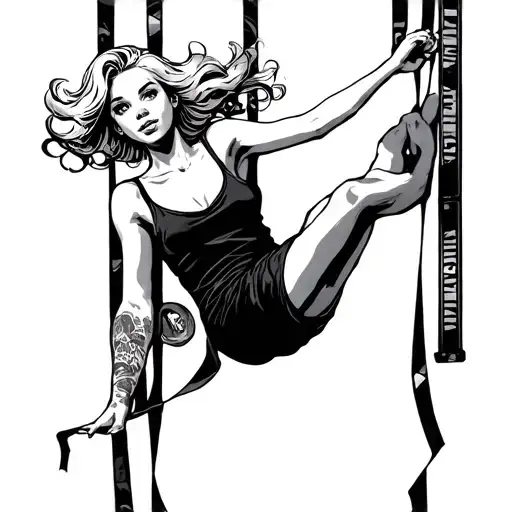 Cassett Tape With Some Tape Hanging Down And A Blonde Girl Swinging On The Tape That Is Hanging