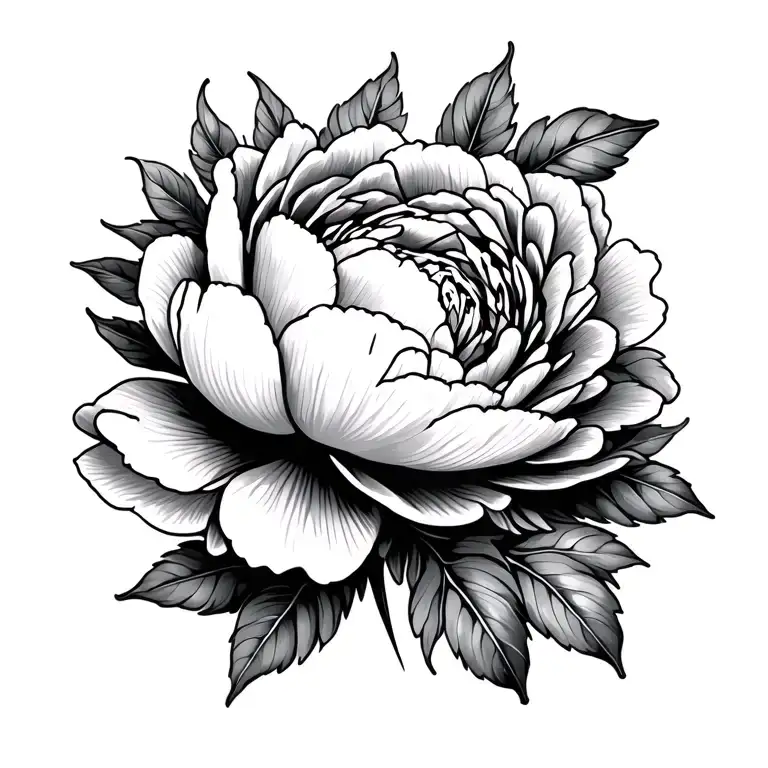 Peony Flower And Leaves With Mandala