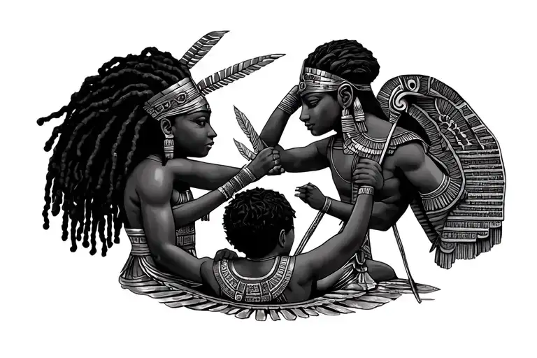 Egyptian Gods Watching Over A Black Child With Locs Battling Life