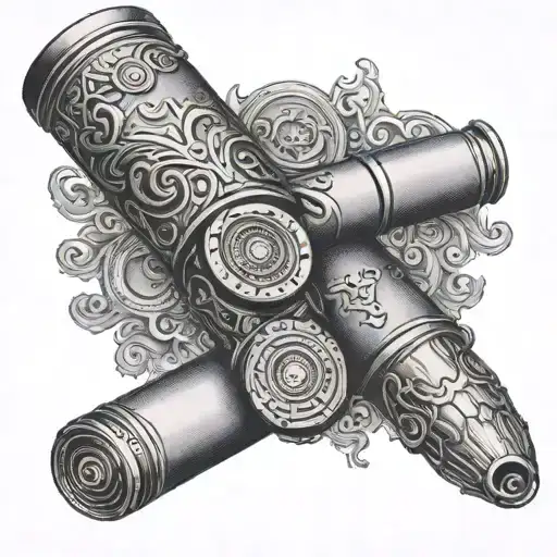 A Black-grey Tattoo Of A Shotgun Shell Casing With Intricate Details
