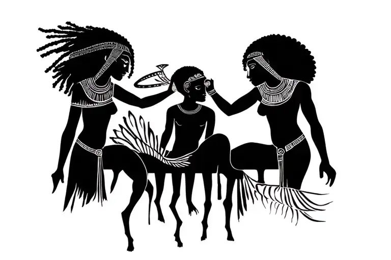 3 Egyptian Gods 2 Male One Female Watching Over A Black Child With Locs Battling Life