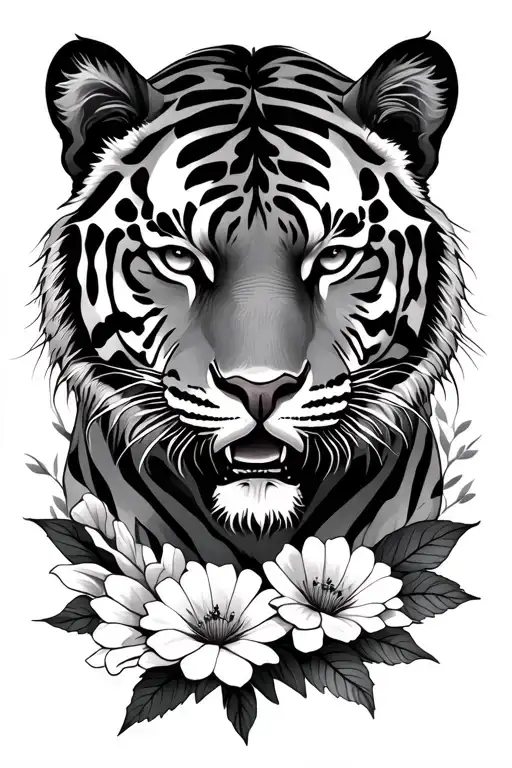 Tiger And Flowers