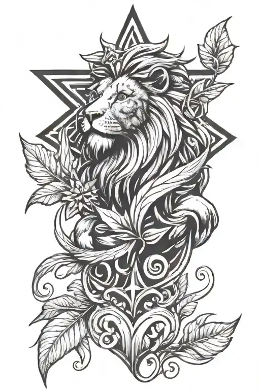 Star And Leaf And Lion Head