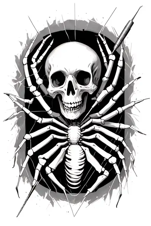 Broken Medical Shot Needle With Spider Skeletons Inside