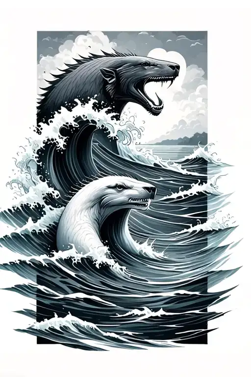 Animals Swimming Down Into Water Waves