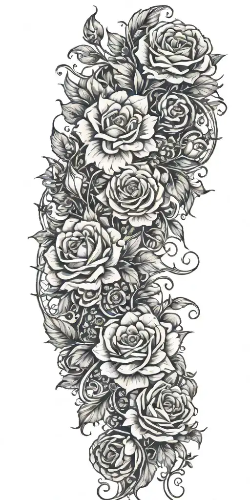 An Intricate Tattoo With A Vine Of Daisys Cosmos Flowers And Roses
