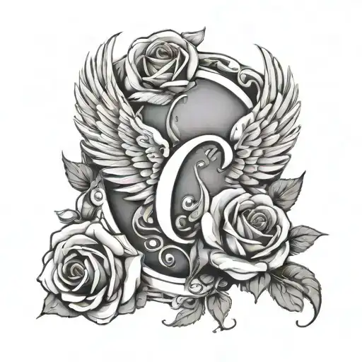 Letter C With Wings And Roses